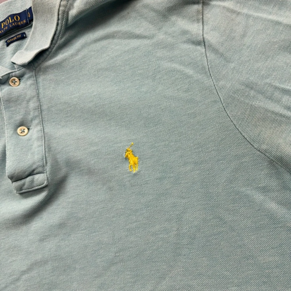 Polo Ralph Lauren Mens Large Mint Green Classic Fit Pique Polo Shirt Yellow Pony